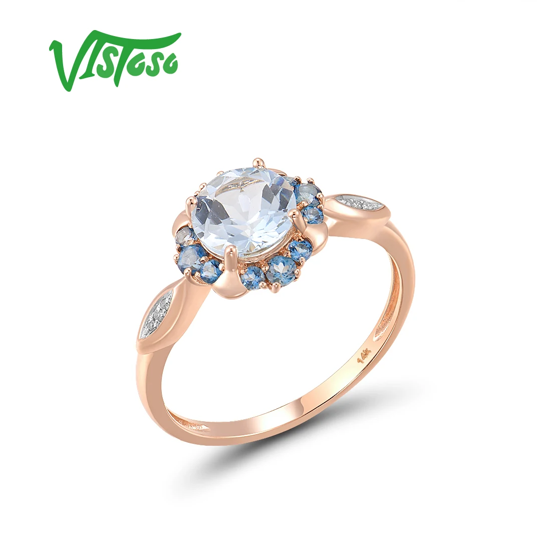 VISTOSO Genuine 14K 585 Rose Gold Rings For Women Sparkling Round Blue Topaz Diamond Rings Simple Style Wedding Fine Jewelry
VISTOSO Genuine 14K 585 Rose Gold Rings For Women Sparkling Round Blue Topaz Diamond Rings Simple Style Wedding Fine Jewelry
