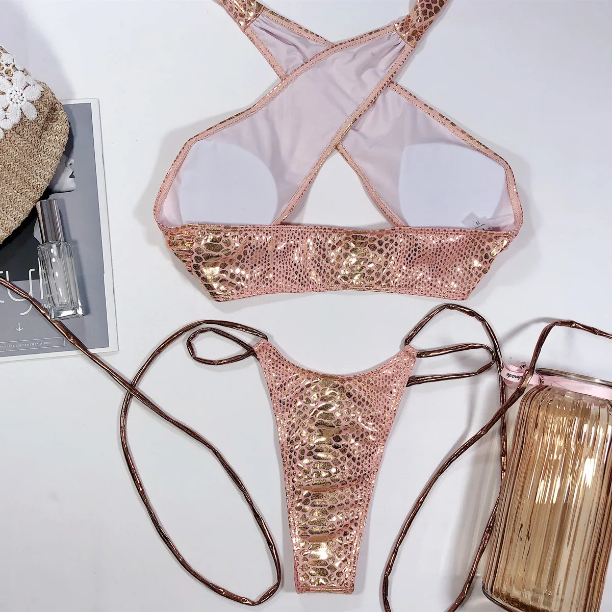 Hirigin Sexy Crossbody Bandage Women Bikini 2020 New Padded Sequins Summer Bathing Suit Thong Swimwear Beach Swimming Suit