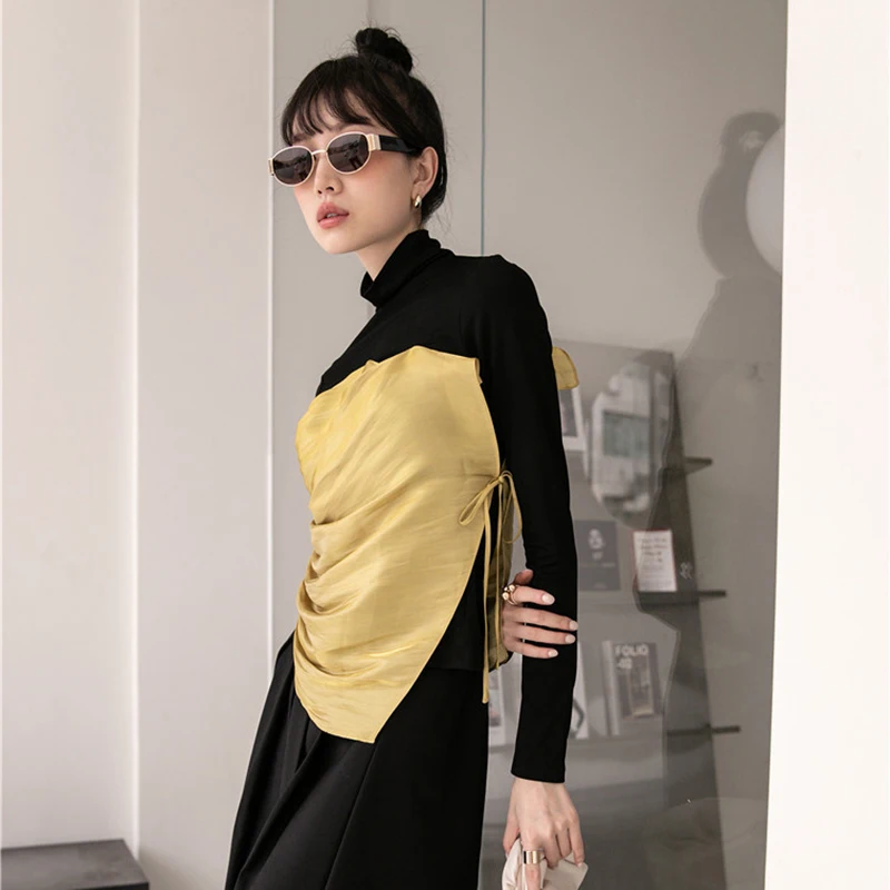 GALCAUR Hit Color T Shirt For Women Turtleneck Long Sleeve Ruched Loose Patchwork Chic T Shirts Female 2021 Autumn Clothes Tide
GALCAUR Hit Color T Shirt For Women Turtleneck Long Sleeve Ruched Loose Patchwork Chic T Shirts Female 2021 Autumn Clothes Tide