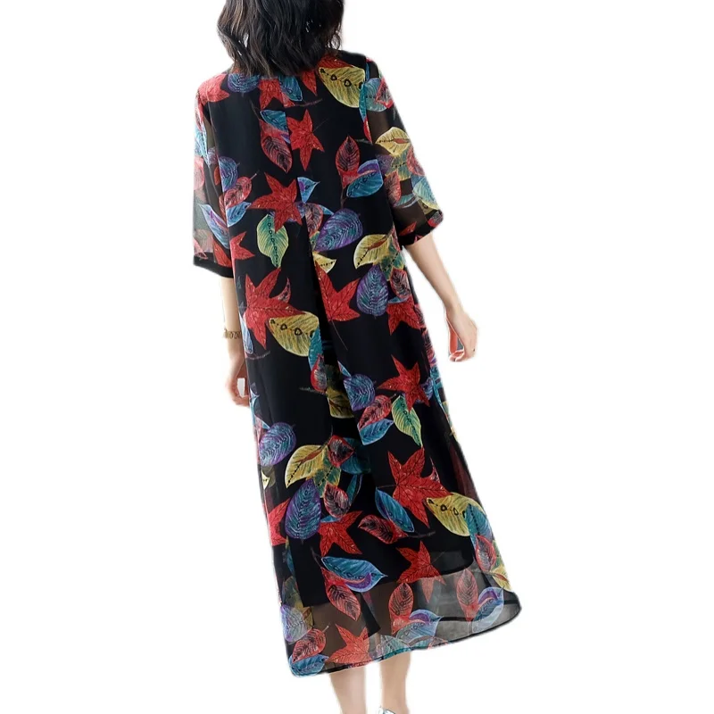 COIGARSAM 3XL Plus Size Three Quarter Sleeve Women Long dress New Summer Floral Print Chiffon Loose Dresses Black Color 8596
COIGARSAM 3XL Plus Size Three Quarter Sleeve Women Long dress New Summer Floral Print Chiffon Loose Dresses Black Color 8596