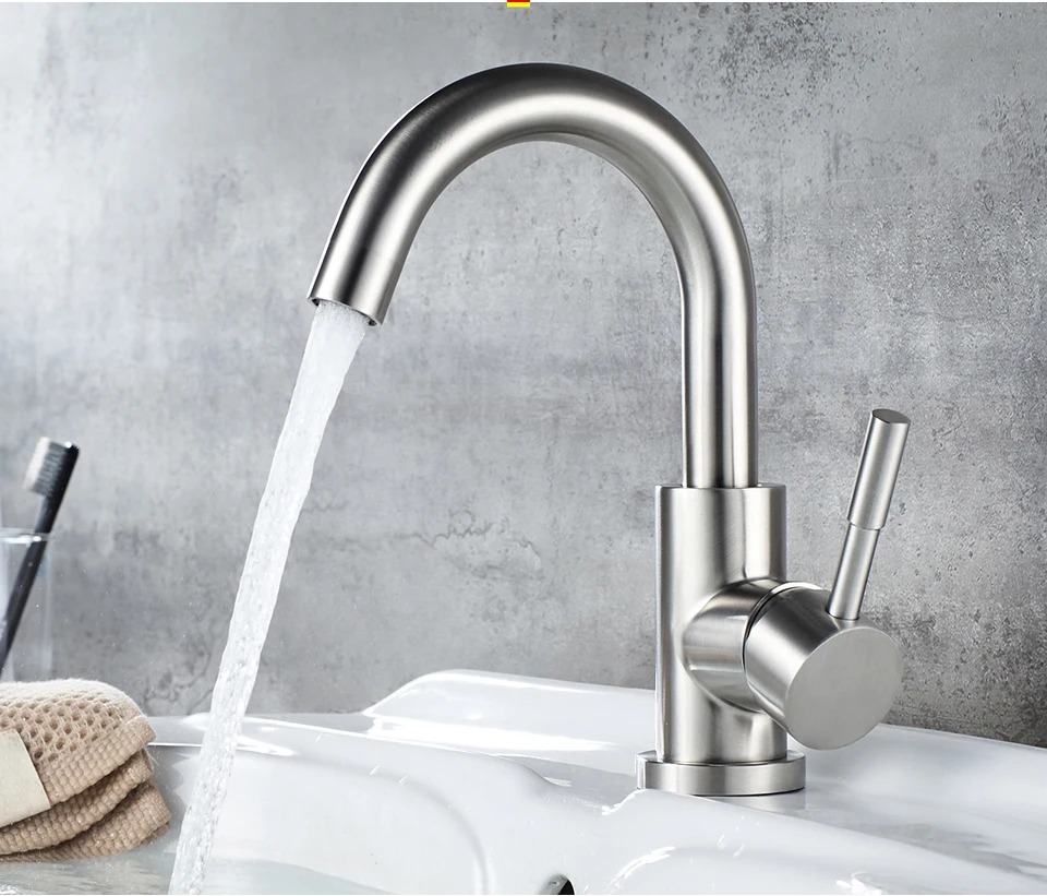 Brushed Modern Bathroom Basin Faucet Stainless Steel Hot Cold Wash Mixer Crane Tap Free Rotation Sink Faucets Single Handle
Brushed Modern Bathroom Basin Faucet Stainless Steel Hot Cold Wash Mixer Crane Tap Free Rotation Sink Faucets Single Handle
