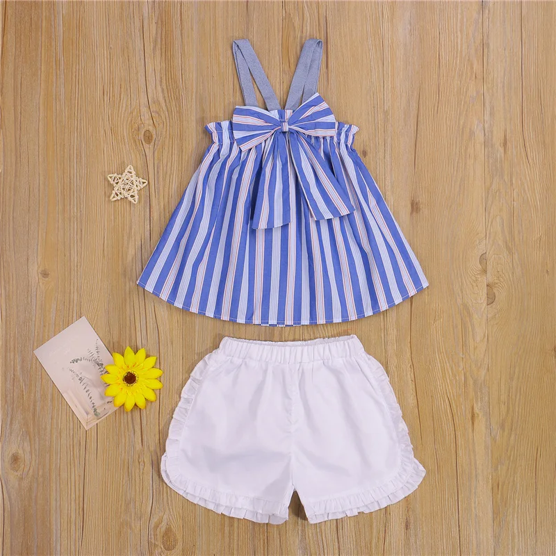 2 Pcs Infant Summer Outfits, Baby Girls Striped Big Bowknot A-LineTank Top + Solid Color Ruffle Shorts Suit
2 Pcs Infant Summer Outfits, Baby Girls Striped Big Bowknot A-LineTank Top + Solid Color Ruffle Shorts Suit
