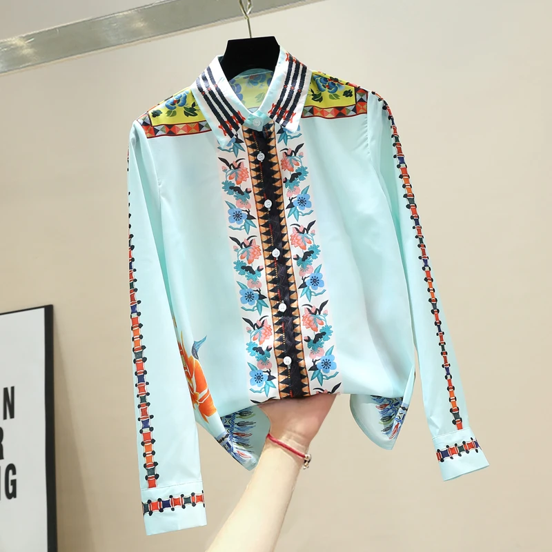 Retro Women Shirts 2021 Spring New Long Sleeve Shirt Women Sky Blue Print Ladies Tops Mujer Turn-down Collar Button Up Shirt
Retro Women Shirts 2021 Spring New Long Sleeve Shirt Women Sky Blue Print Ladies Tops Mujer Turn-down Collar Button Up Shirt