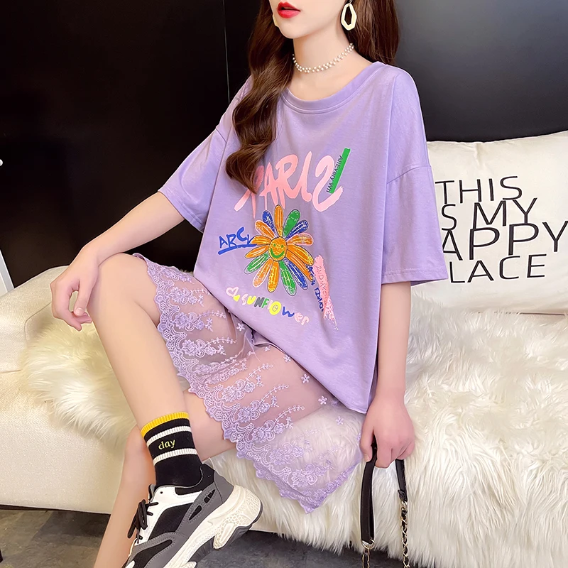 Stitch Lace Split Long Short Sleeve Plus Large Size Clothes Women'S T-Shirts 2021 Tops Blouses Spring Summer Style Oversize
Stitch Lace Split Long Short Sleeve Plus Large Size Clothes Women'S T-Shirts 2021 Tops Blouses Spring Summer Style Oversize