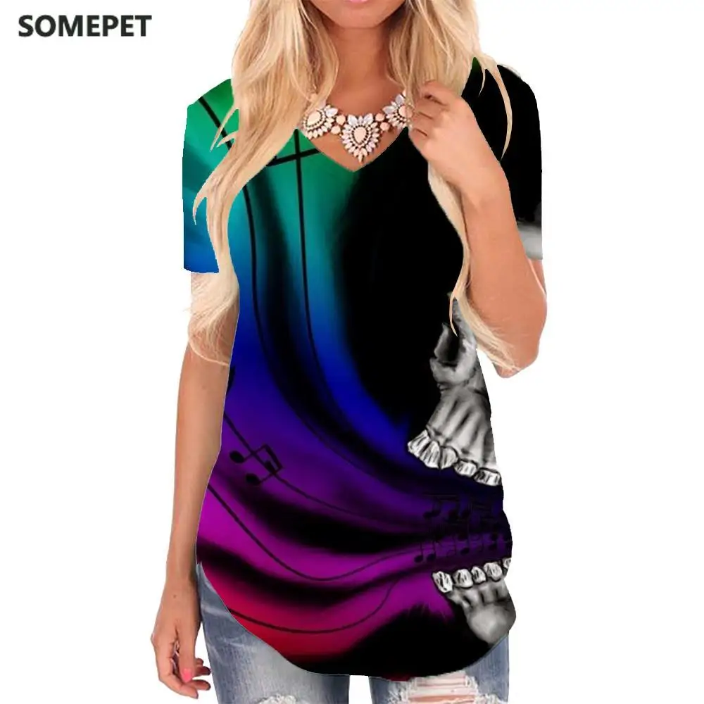 SOMEPET Skull T Shirt Women Music Tshirts Printed Colorful Shirt Print Note V-neck Tshirt Womens Clothing Hip hop Printed New
SOMEPET Skull T Shirt Women Music Tshirts Printed Colorful Shirt Print Note V-neck Tshirt Womens Clothing Hip hop Printed New