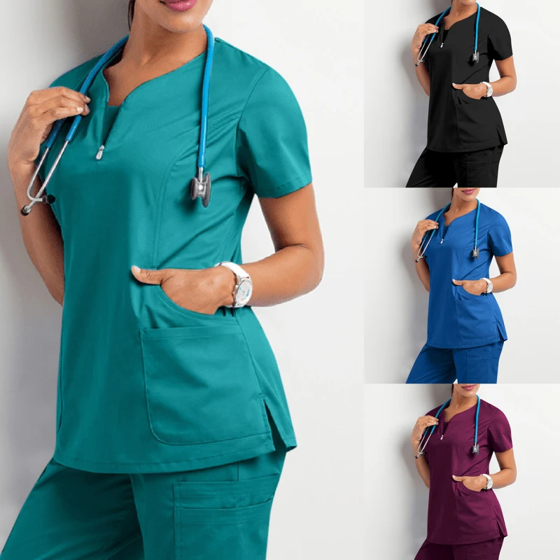 New Stretch V-Neck Scrub Top for Women Solid Short Sleeve T-Shirt Beauty Salon Nurse Uniform with Pocket Care Workers Blouse
New Stretch V-Neck Scrub Top for Women Solid Short Sleeve T-Shirt Beauty Salon Nurse Uniform with Pocket Care Workers Blouse