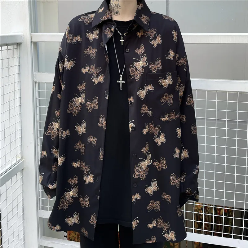 New Harajuku style spring retro butterfly print loose shirt
