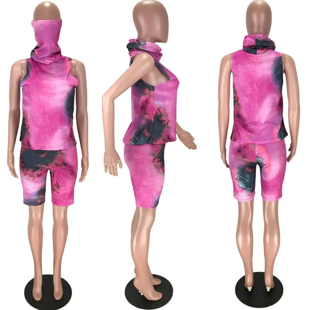 Women Tie Dye Print 2 Piece Set Casual Sleeveless Crop Tops T-Shirt With Mask Shorts Pants Suit Matching Outfit Sport Tracksuit
Women Tie Dye Print 2 Piece Set Casual Sleeveless Crop Tops T-Shirt With Mask Shorts Pants Suit Matching Outfit Sport Tracksuit