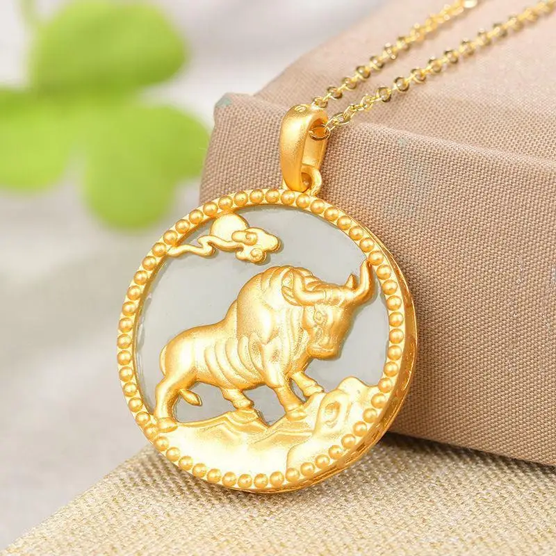 S925 Sterling Silver Necklace Inlaid Natural Hotian Jade Pendant Men's and Women's Clavicle Chain Fu Niu Peace Buckle round Bran
S925 Sterling Silver Necklace Inlaid Natural Hotian Jade Pendant Men's and Women's Clavicle Chain Fu Niu Peace Buckle round Bran