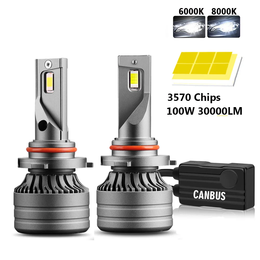 2 шт. H4 светодиодный H7 100W 30000LM Canbus H1 H8 H9 H11 9005 HB3 9006 HB4 Автомобильный светильник