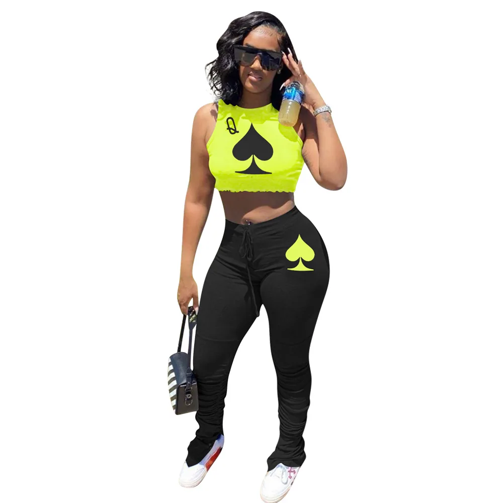 Solid Color Poker Spades Q Crop Tops & Stacked Leggings Summer Women Suit Sexy Style European and American Two Piece Set
Solid Color Poker Spades Q Crop Tops & Stacked Leggings Summer Women Suit Sexy Style European and American Two Piece Set