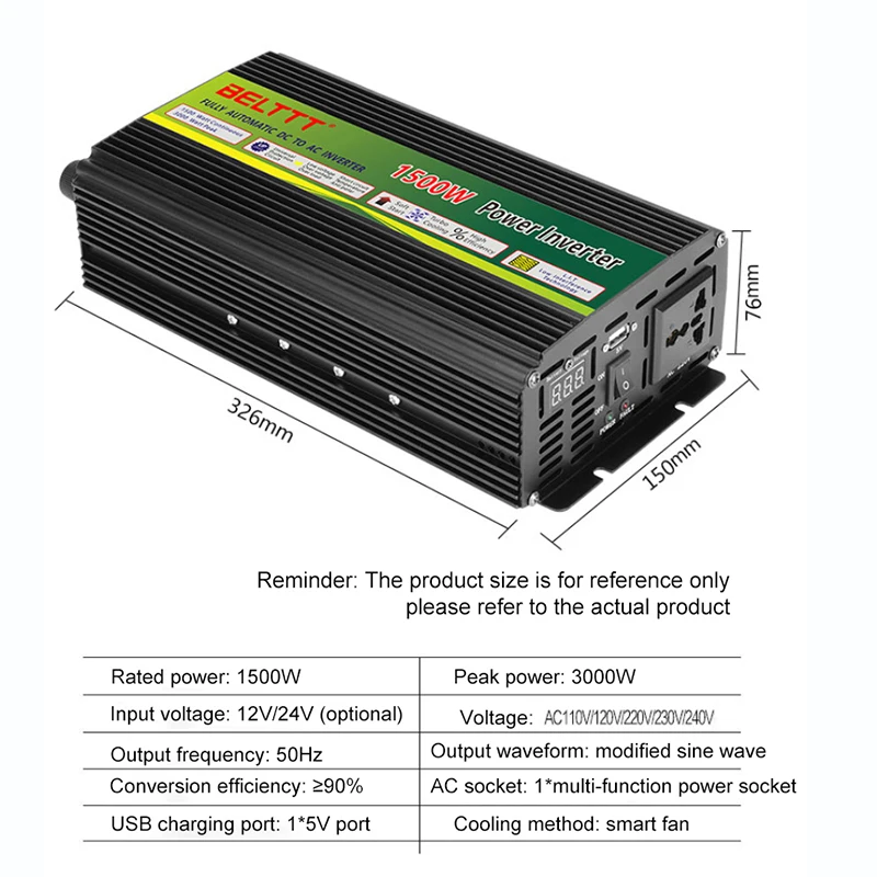 Car Inverter 1500W DC 12V 24V AC 110V 220V Modified Sine Wave Inverter Peak Power 3000W Charger Converter Intelligent Protection
Car Inverter 1500W DC 12V 24V AC 110V 220V Modified Sine Wave Inverter Peak Power 3000W Charger Converter Intelligent Protection