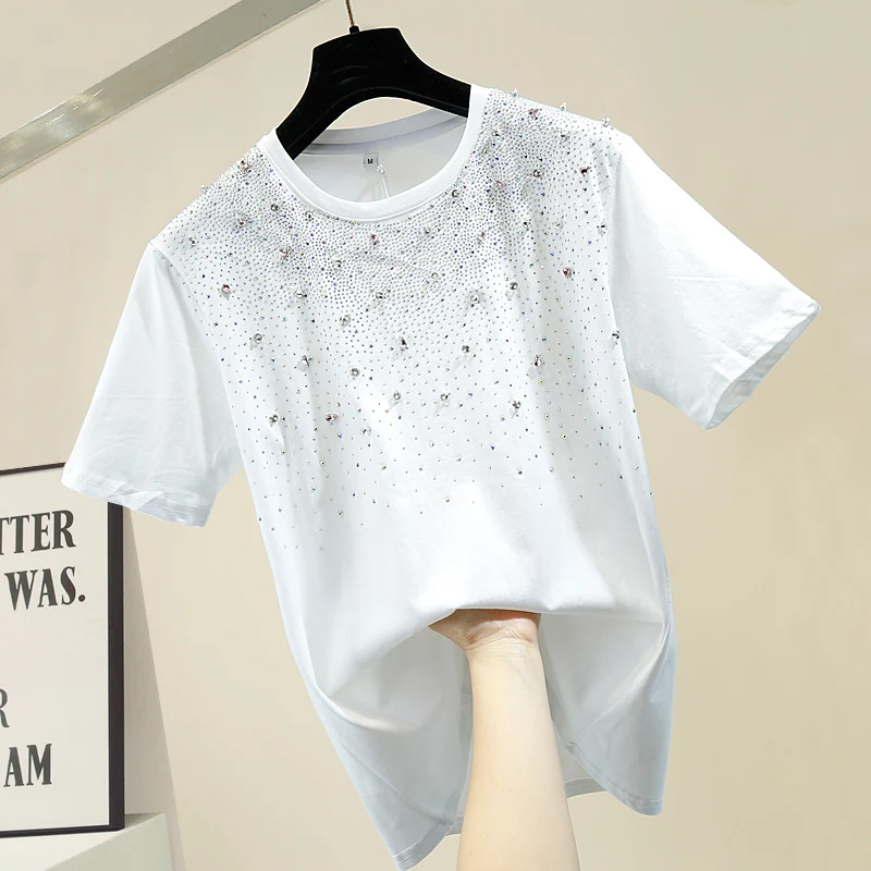 Hot Drilling Cotton Crew Neck Cotton T-shirt Women's 2021 New Fashion Loose Casual Short-Sleeved Summer TShirt Female Basic Tops
Hot Drilling Cotton Crew Neck Cotton T-shirt Women's 2021 New Fashion Loose Casual Short-Sleeved Summer TShirt Female Basic Tops