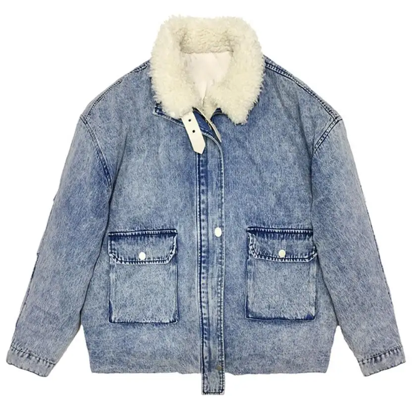 2020 Winter New Stitching Lamb Velvet Stand Collar Denim Cotton Padded Coat Women's Pocket Zipper Loose Thick Fashion Jacket
2020 Winter New Stitching Lamb Velvet Stand Collar Denim Cotton Padded Coat Women's Pocket Zipper Loose Thick Fashion Jacket