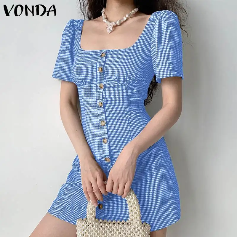 Bohemian Mini Dress 2021 VONDA Autumn Square Collar Mini Dresses Women Vestidos Short Sleeve Button Up Vintage Plaid Robe Femme
Bohemian Mini Dress 2021 VONDA Autumn Square Collar Mini Dresses Women Vestidos Short Sleeve Button Up Vintage Plaid Robe Femme