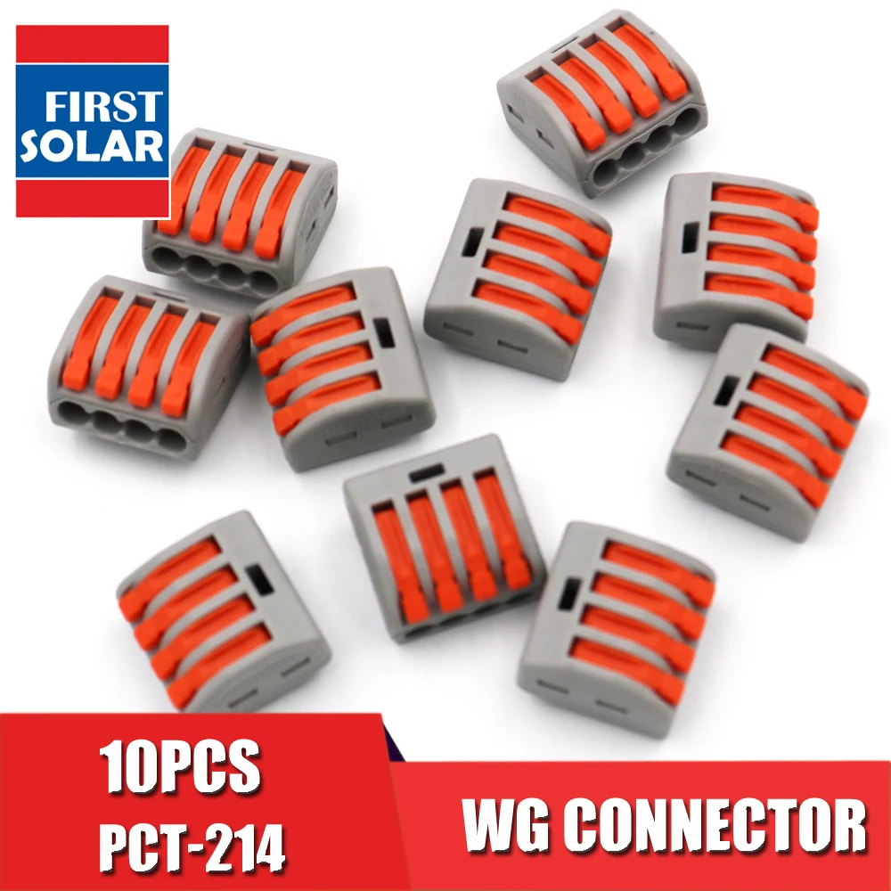 10pcs PT-214 4 pole Compact Wire Cable Wiring Connector Conductor Terminal Block With Lever 0.08-2.5mm2 Universal | Электроника