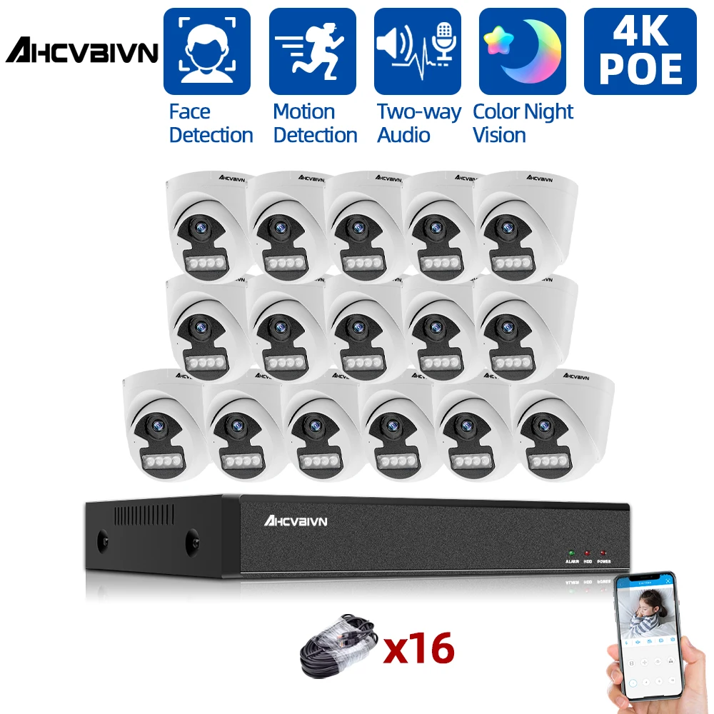 

16CH 5MP 8MP POE NVR Kit Security Camera System Two Way Audio H.265 IP AI Dome Camera Outdoor P2P CCTV Video Surveillance Set