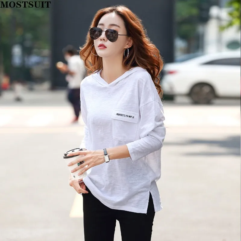 Spring Autumn Fashion Long Sleeve Hooded Cotton T-shirt Women Plus Size Pocket Split Tops Korean Tees Womens Clothes
Spring Autumn Fashion Long Sleeve Hooded Cotton T-shirt Women Plus Size Pocket Split Tops Korean Tees Womens Clothes