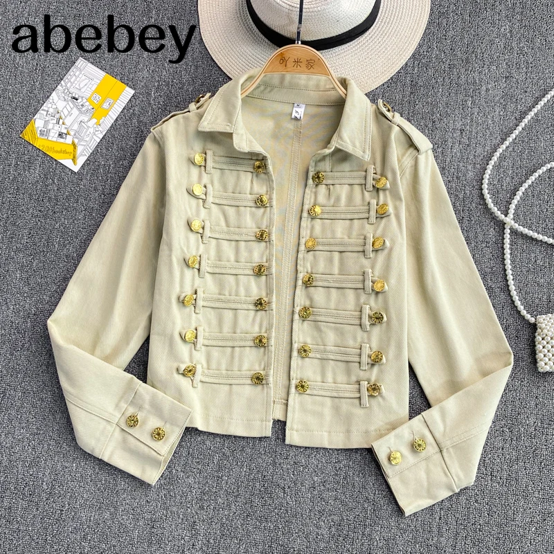 2021 New Autumn Winter Vintage turn down collar long sleeve Coat multi breasted design short solid color denim Jacket Top
2021 New Autumn Winter Vintage turn down collar long sleeve Coat multi breasted design short solid color denim Jacket Top