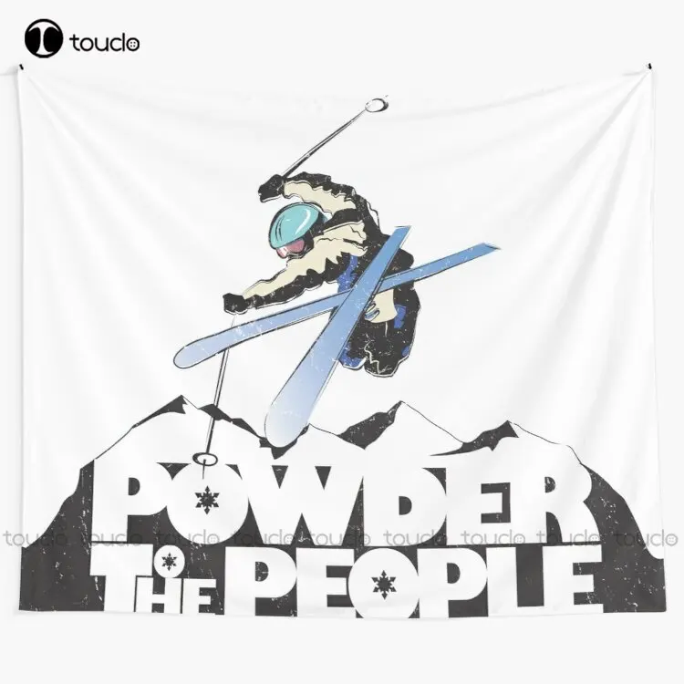 

Powder To The People Distressed Retro Ski Poster Tapestry Tapestry Wall Hanging For Living Room Bedroom Dorm Room Home Decor