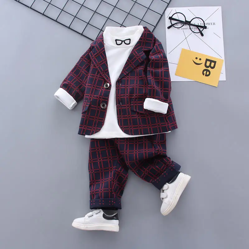 Baby Boy Clothing Sets Male Children Clothes Suits Kid Gentleman Style Wedding Formal Coat T Shirt Pants Grid Infant Set | Мать и ребенок