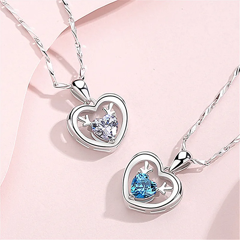 Cute Crystal Blue Deer Heart Pendant Necklace Female Clavicle Accessories Fashion Lady Silver 925 Chain Necklace Women Choker
Cute Crystal Blue Deer Heart Pendant Necklace Female Clavicle Accessories Fashion Lady Silver 925 Chain Necklace Women Choker