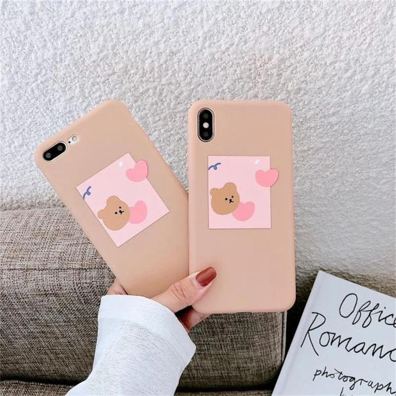 Простой чехол для телефона с изображением розового медведя iphone X XR XS Max конфет