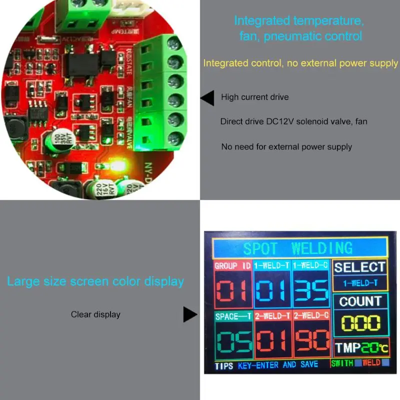 Pneumatic Spot Welder Controller with Fan & Temperature Sensor 100A Welding Controller NY-D08
Pneumatic Spot Welder Controller with Fan & Temperature Sensor 100A Welding Controller NY-D08