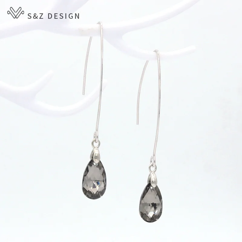 S&Z DESIGN New Korean Fashion White Gold Water Drop Crystal Dangle Earrings Simple Long Ear Hook For Women Party Jewelry Gift
S&Z DESIGN New Korean Fashion White Gold Water Drop Crystal Dangle Earrings Simple Long Ear Hook For Women Party Jewelry Gift