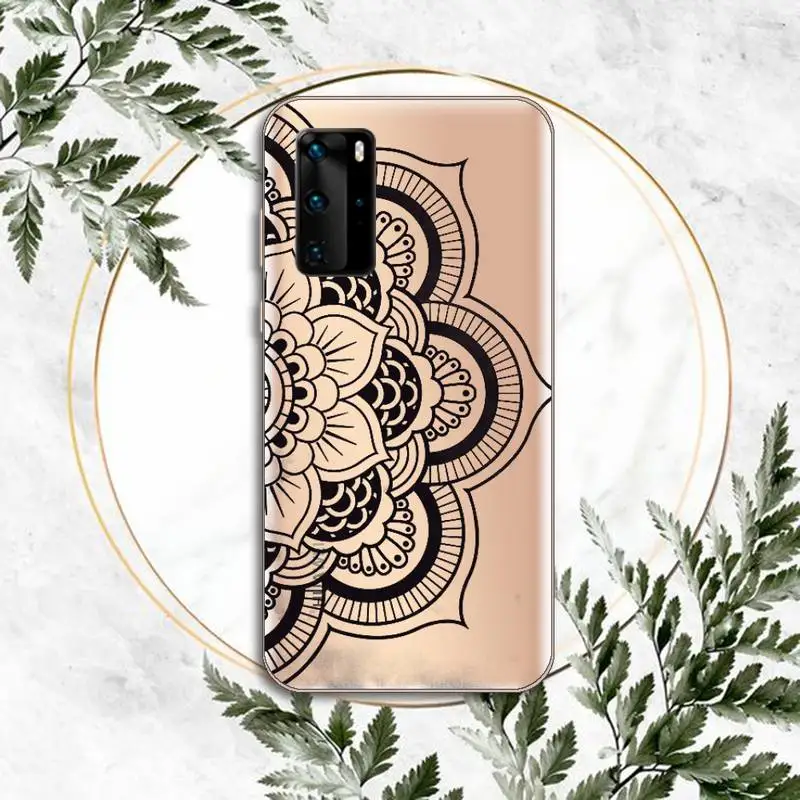 Mandala Lace Flower Phone Case Clear Transparent for huawei honor P 40 30 20 lite Pro 10 i 8 9 x p smart 2019