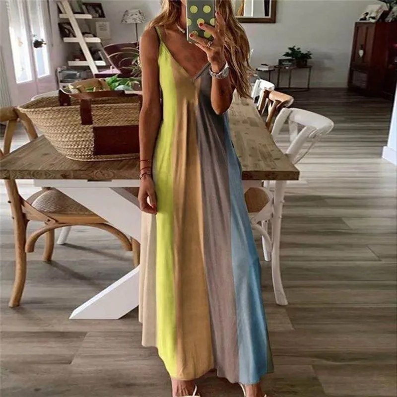 Women Sling Slim Swing Dress Boho Rainbow Colors Elegant Dazzling Backless Straps Casual Dresses Robe 2023 Spring Summer
Women Sling Slim Swing Dress Boho Rainbow Colors Elegant Dazzling Backless Straps Casual Dresses Robe 2023 Spring Summer