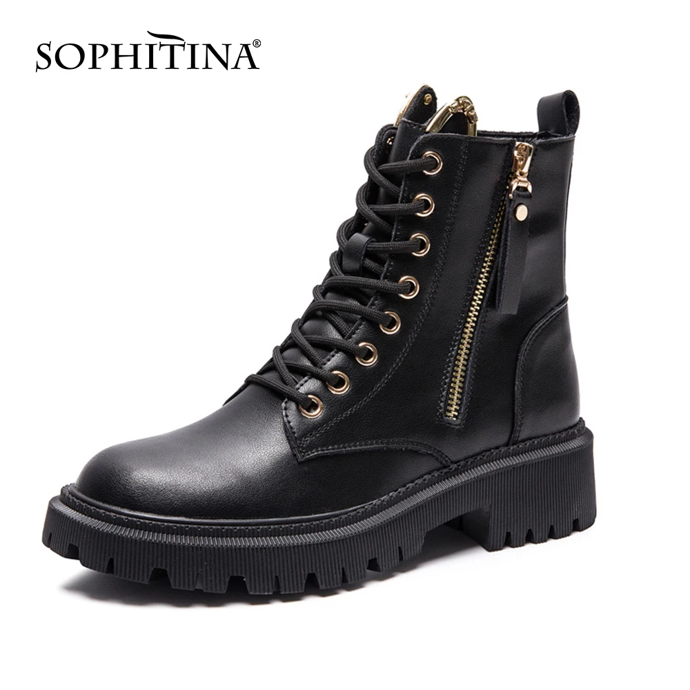 SOPHITINA Women Motorcycle Boots Casual Metal Decoration All-Match Leather Shoes Zipper Platform Fashion Ankle Boots Female YO12
SOPHITINA Women Motorcycle Boots Casual Metal Decoration All-Match Leather Shoes Zipper Platform Fashion Ankle Boots Female YO12
