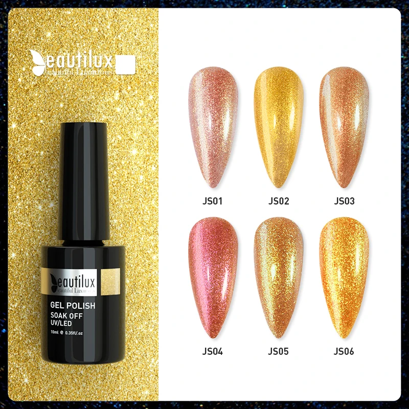 Лак для ногтей Beautilux Gel Golden Color Коллекция Розовое золото Блеск Полуперманентные