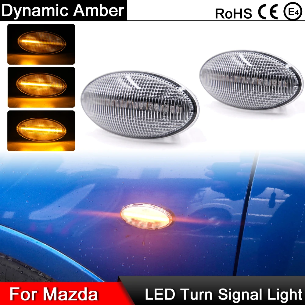 

2 шт. прозрачные линзы светодиодный, боковой, габаритный фонарь динамический Янтарный Поворотная сигнальная лампа для Mazda 2 Mazda 3 Mazda 5 Mazda 6 BT-50 ...