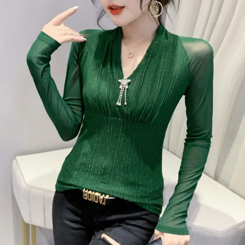 #8685 Black Green Pink Bright Silk T Shirt Women V Neck Long Sleeve Women's T-shirt Spring Autumn Sexy Skinny Tshirt Female
#8685 Black Green Pink Bright Silk T Shirt Women V Neck Long Sleeve Women's T-shirt Spring Autumn Sexy Skinny Tshirt Female