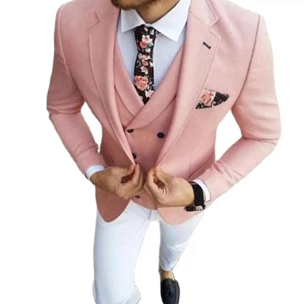 pink jacket with white pant men suits for business wedding street smart casual slim fit terno tailor made costume 3 pieces
pink jacket with white pant men suits for business wedding street smart casual slim fit terno tailor made costume 3 pieces