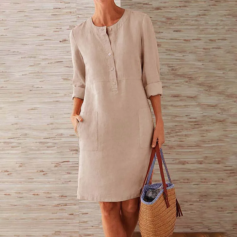 Long Sleeve O-neck Cotton And Linen Summer Dress Women Solid Pocket Elegant Street Mid-length Dress Casual Loose Oversized Dress
Long Sleeve O-neck Cotton And Linen Summer Dress Women Solid Pocket Elegant Street Mid-length Dress Casual Loose Oversized Dress