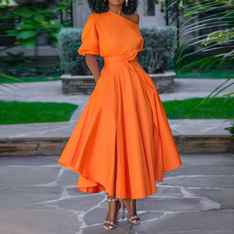 Женское длинное платье на одно плечо, с высокой талией 
Женское длинное платье на одно плечо, с высокой талией