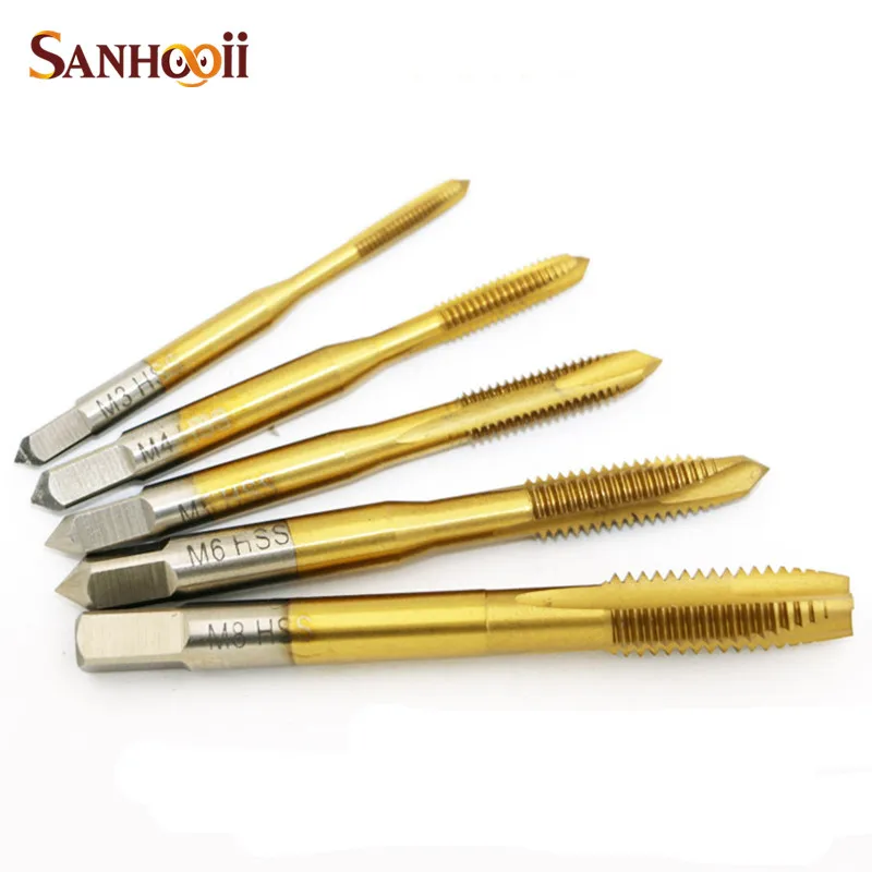 DIY Tools Set Titanium Electroplating HSS Spiral Fluted Machine Screw Tap M3 M4 M5 M6 M8 Spiral Pointed Taps
DIY Tools Set Titanium Electroplating HSS Spiral Fluted Machine Screw Tap M3 M4 M5 M6 M8 Spiral Pointed Taps