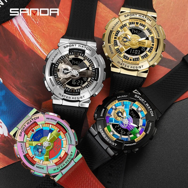 Часы SANDA мужские наручные цифровые модные роскошные крутые водонепроницаемые