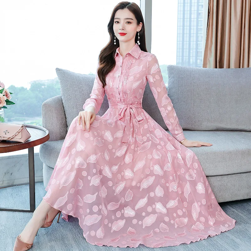 Autumn 2021 new fashion trend new slim long-sleeved jacquific chiffon dress temperament big swing long skirt girl
Autumn 2021 new fashion trend new slim long-sleeved jacquific chiffon dress temperament big swing long skirt girl