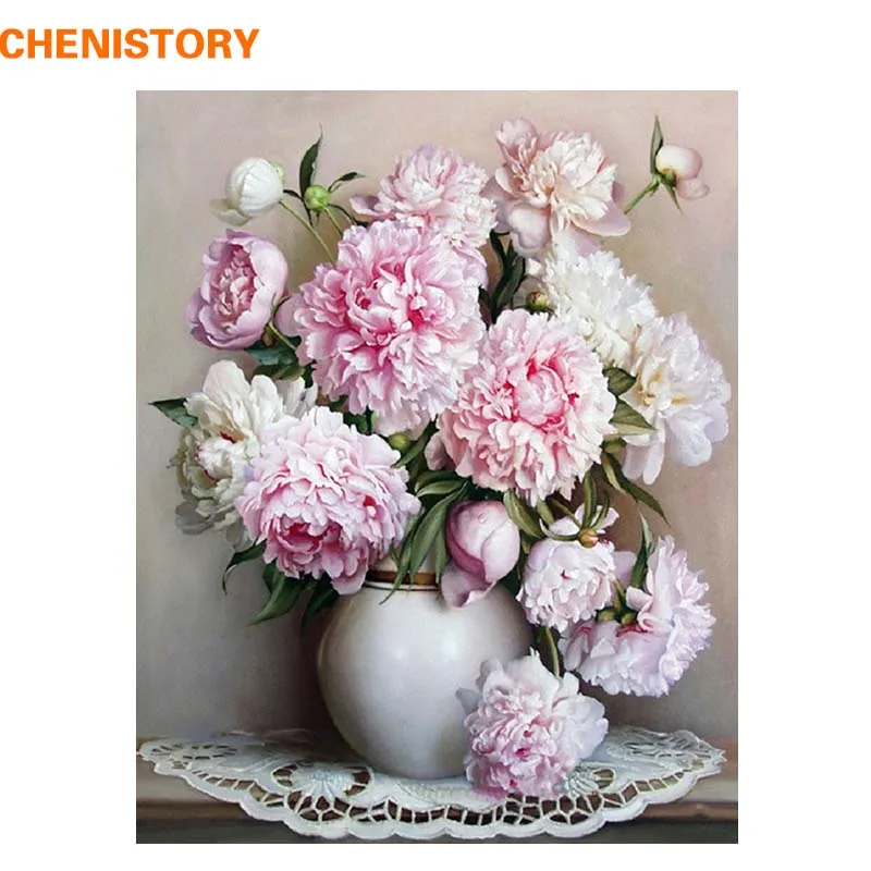 Набор для рисования по номерам на холсте Розовые европейские цветы CHENISTORY | Дом и