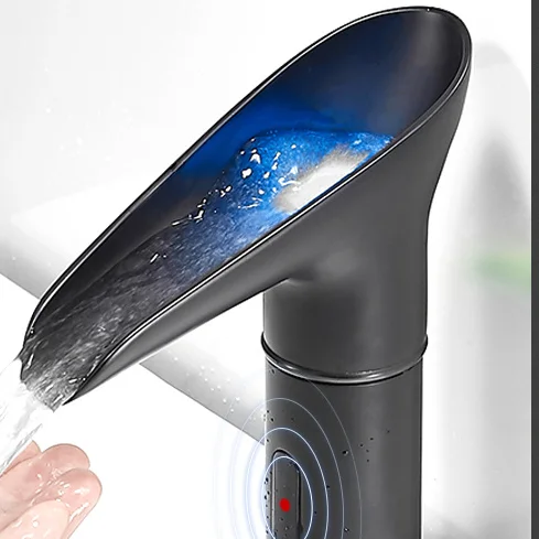 

Black Sensor Hot and Cold Kitchen Faucets LED Luminous Waterfall Kitchen Faucets Smart Mutfak Musluklar Home Supplies EZ50ST