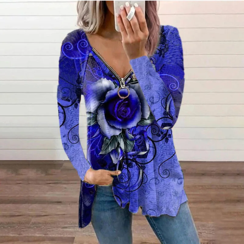 European and American trend new ladies casual fashion V-neck long-sleeve zipper print autumn clothing pullover women's t-shirt
European and American trend new ladies casual fashion V-neck long-sleeve zipper print autumn clothing pullover women's t-shirt