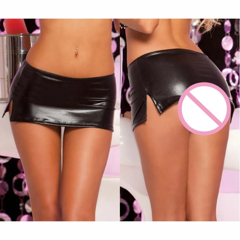 

Sexy wetlook Latex pvc Skirt with G-string Thong Women Pole Dancing clubwear Patent Leather Mini Skirts fetish lingerie catsuit