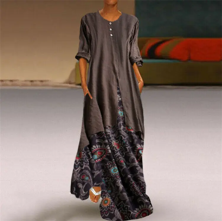 Хит продаж элегантное платье с цветочным принтом Ethnic широкие длинное Женская