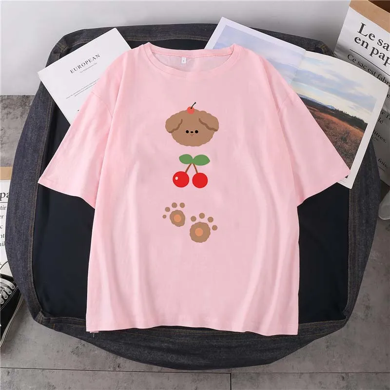 Cute Cherry And Puppy Animal Cartoon Print T-Shirt Neutral Summer New Round Neck Cotton Short-Sleeved Daily Fashion Loose Top
Cute Cherry And Puppy Animal Cartoon Print T-Shirt Neutral Summer New Round Neck Cotton Short-Sleeved Daily Fashion Loose Top