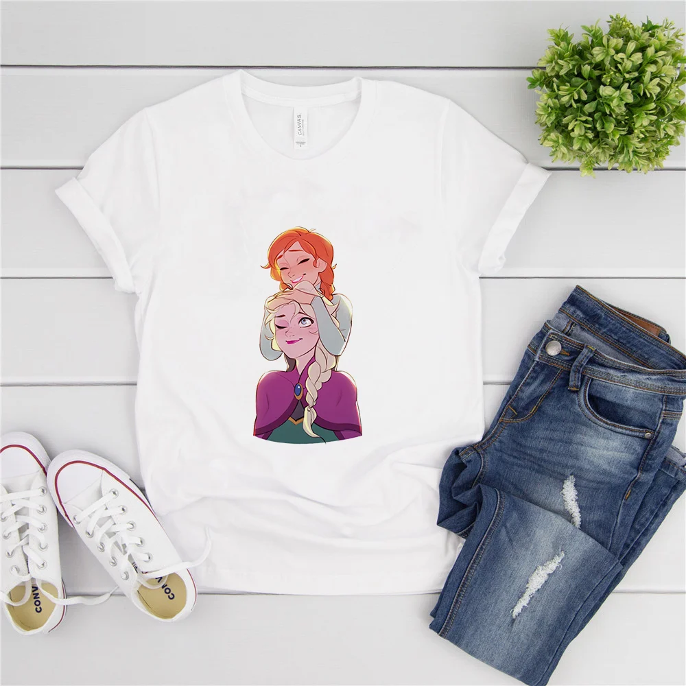 Фото Женские футболки летние белые с коротким рукавом героями мультфильмов Диснея