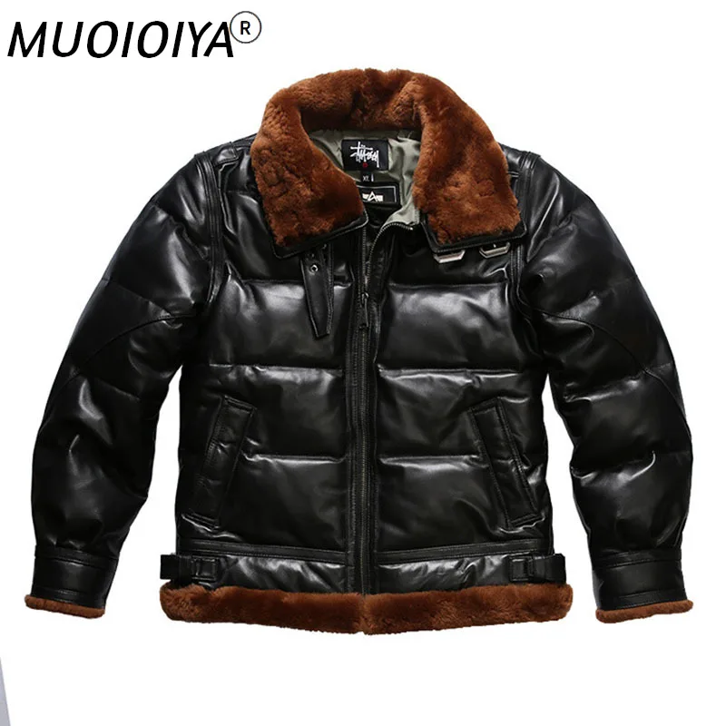 Winter Men's Sheepskin Down Jacket Shearling Big Fur Lapel Genuine Leather Jacket Stitching Thick Sheepskin Down Coat for Male
Winter Men's Sheepskin Down Jacket Shearling Big Fur Lapel Genuine Leather Jacket Stitching Thick Sheepskin Down Coat for Male