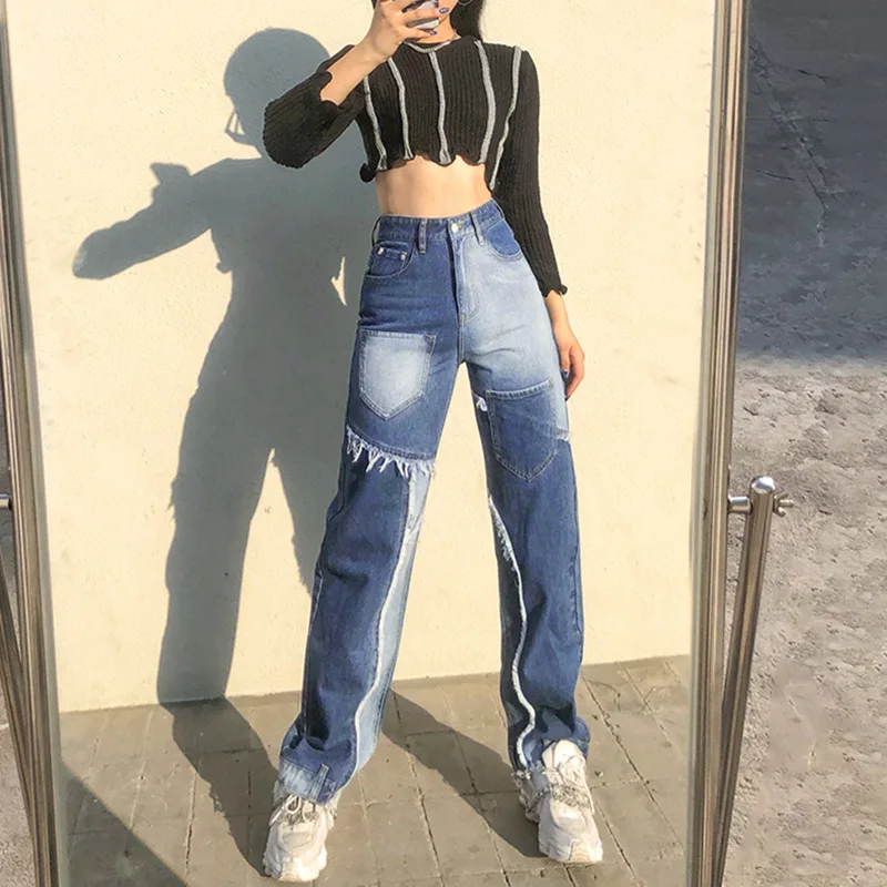 Trend Color Matching Pocket Jeans for Women 2021 New High Waist Fashion Denim Pants Street Style Straight Casual Trousers
Trend Color Matching Pocket Jeans for Women 2021 New High Waist Fashion Denim Pants Street Style Straight Casual Trousers